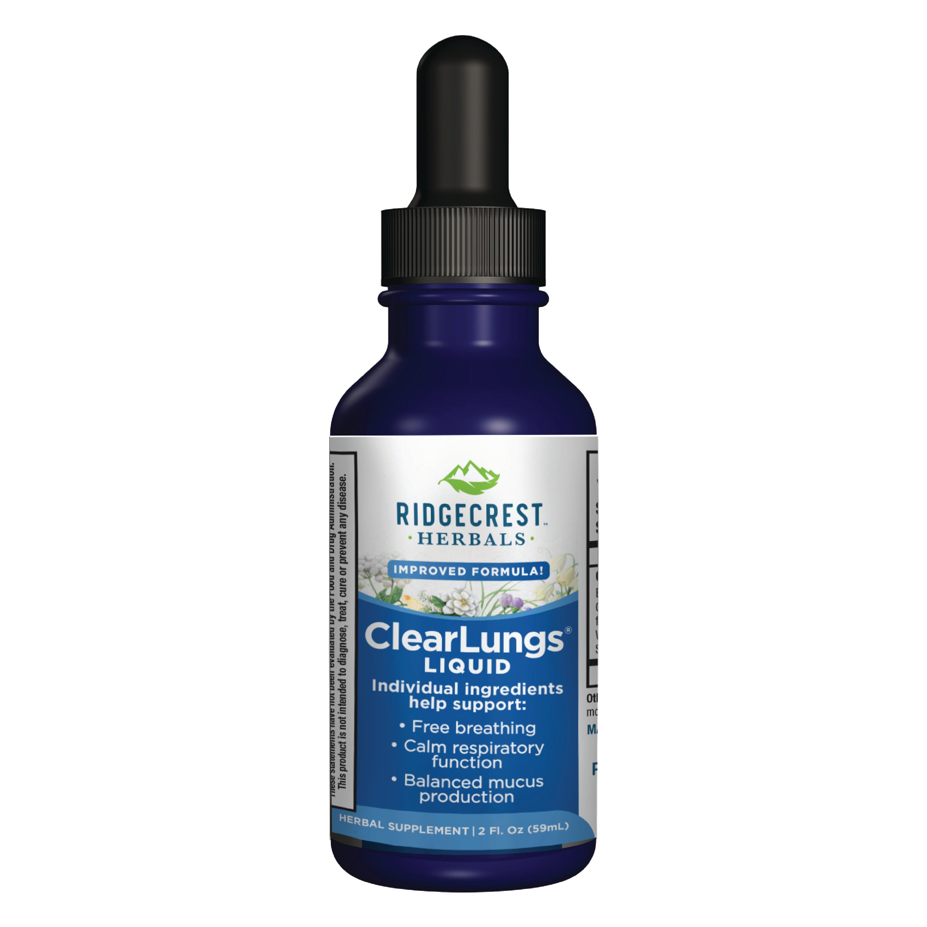 Front tincture bottle image of ClearLungs Liquid  on a white background
