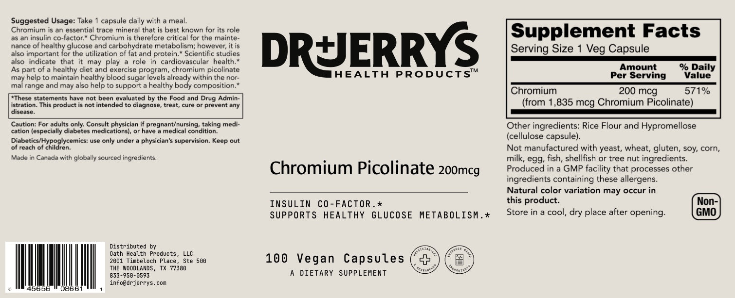 Dr. Jerry's Chromium Picolinate 200mcg (100 Vegan Capsules)
