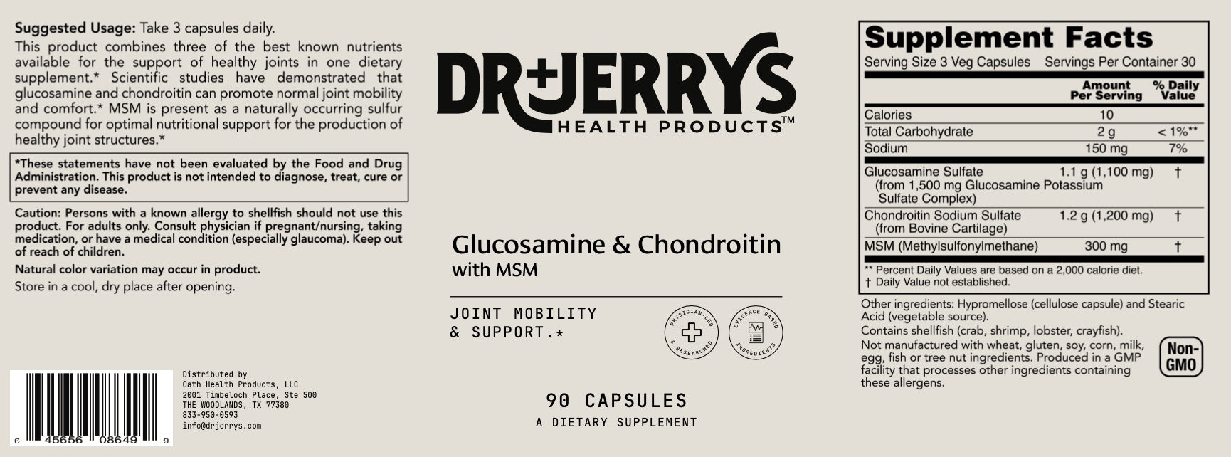 Dr. Jerry's Glucosamine & Chondroitin with MSM (90 Capsules)