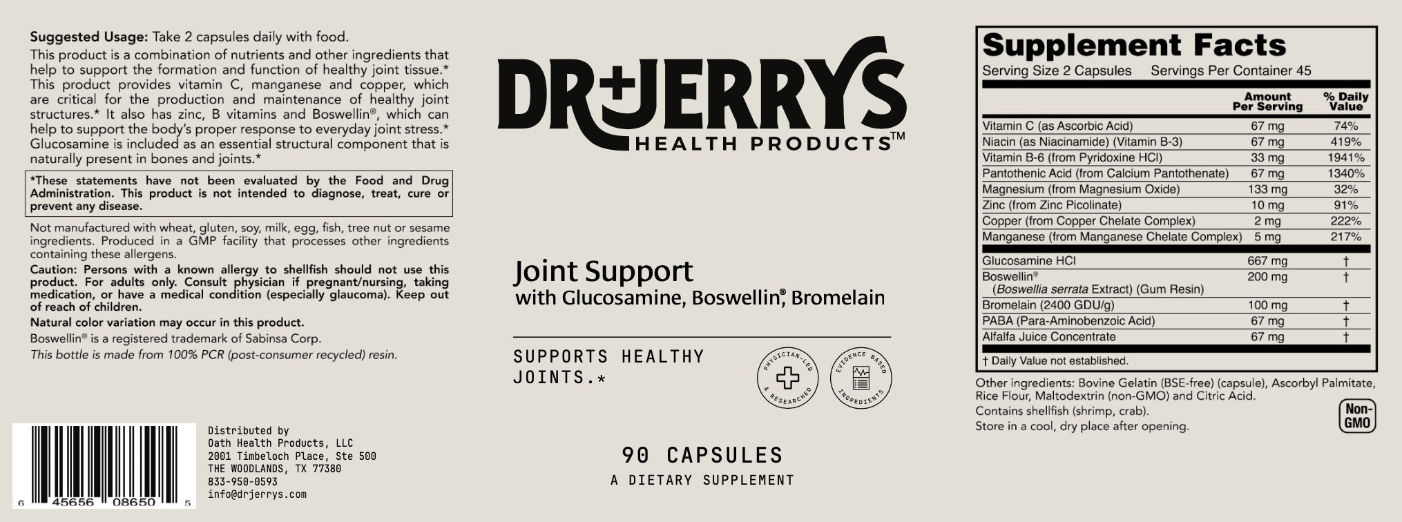 Dr. Jerry’s Joint Support Capsules - Glucosamine + Boswellia & Bromelain - Joint Function & Flexibility Support - Physician-Formulated - HSA/FSA Eligible