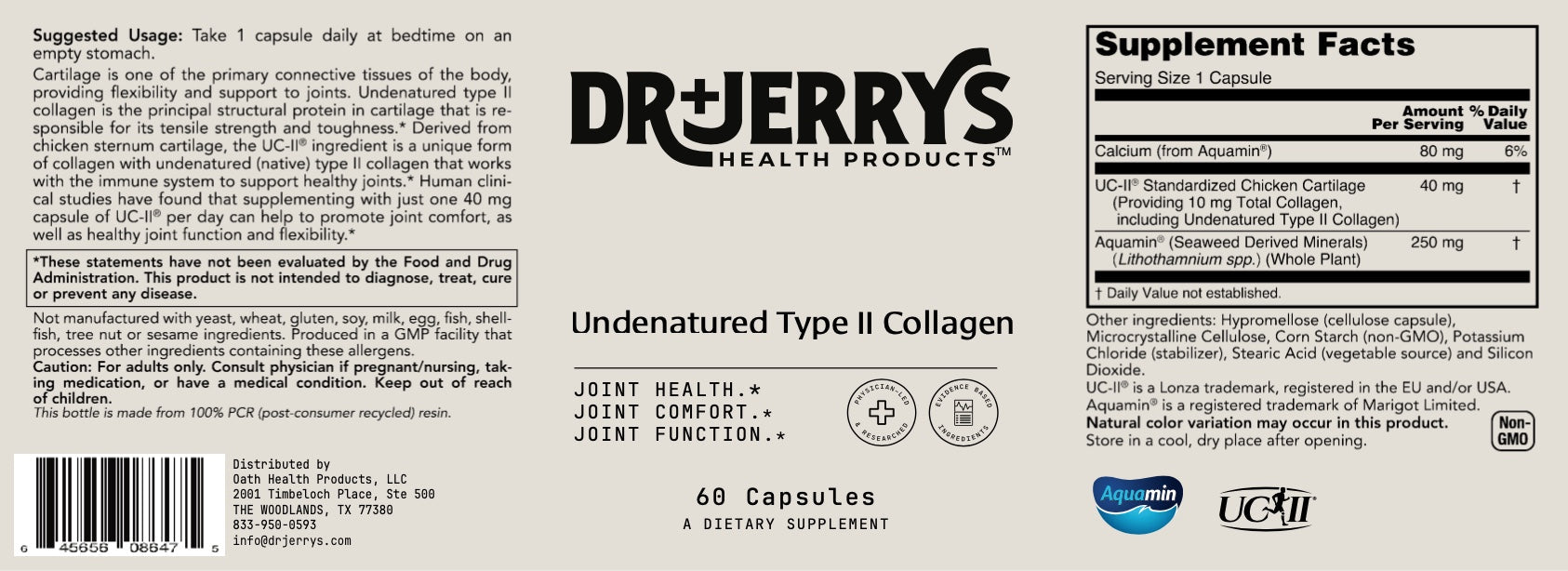Dr. Jerry's Undenatured Type II Collagen (60 Capsules) - Joint Health, comfort, function