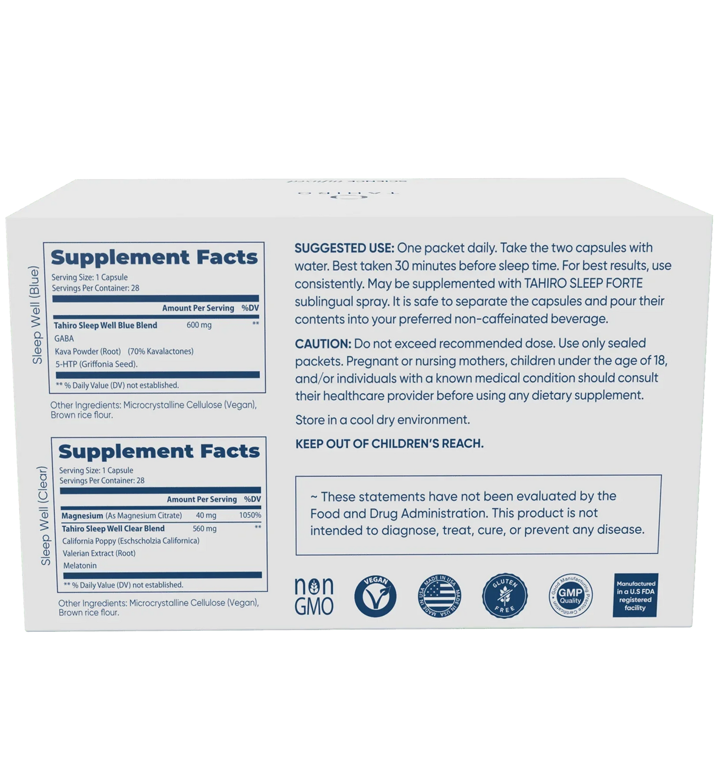 Tahiro sleep well ingredients and supplement facts 