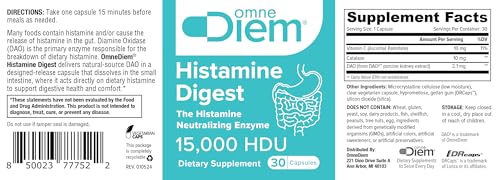 Omne Diem Histamine Digest 15000 HDU Diamine Oxidase DAO Enzyme 30 Caps