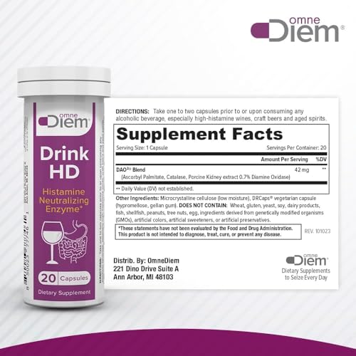 Omne Diem DrinkHD 20 Count 3 Pack - Diamine Oxidase - DAO Enzyme in a convienant Carry Package.