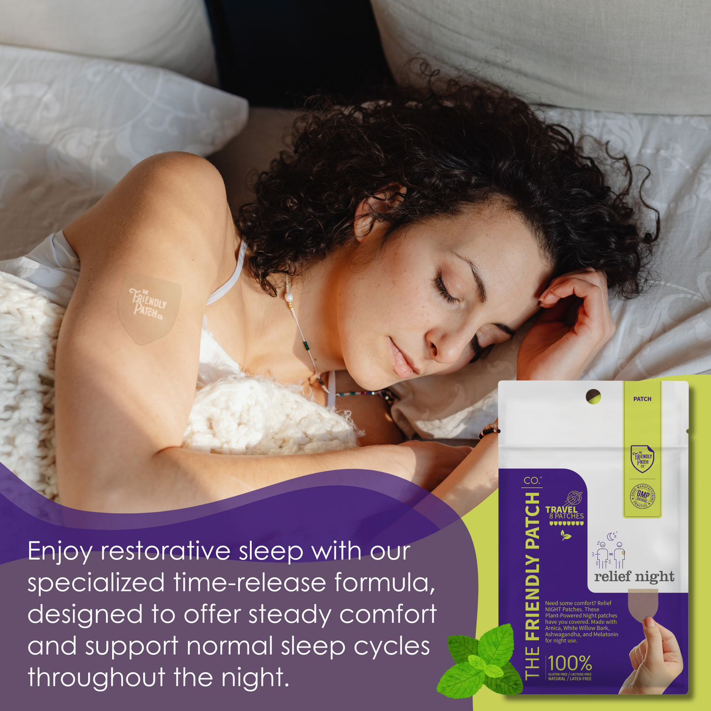 Relief Night Patch - 8 pack Arnica, White Willow Bark, Melatonin for Soreness for sleep