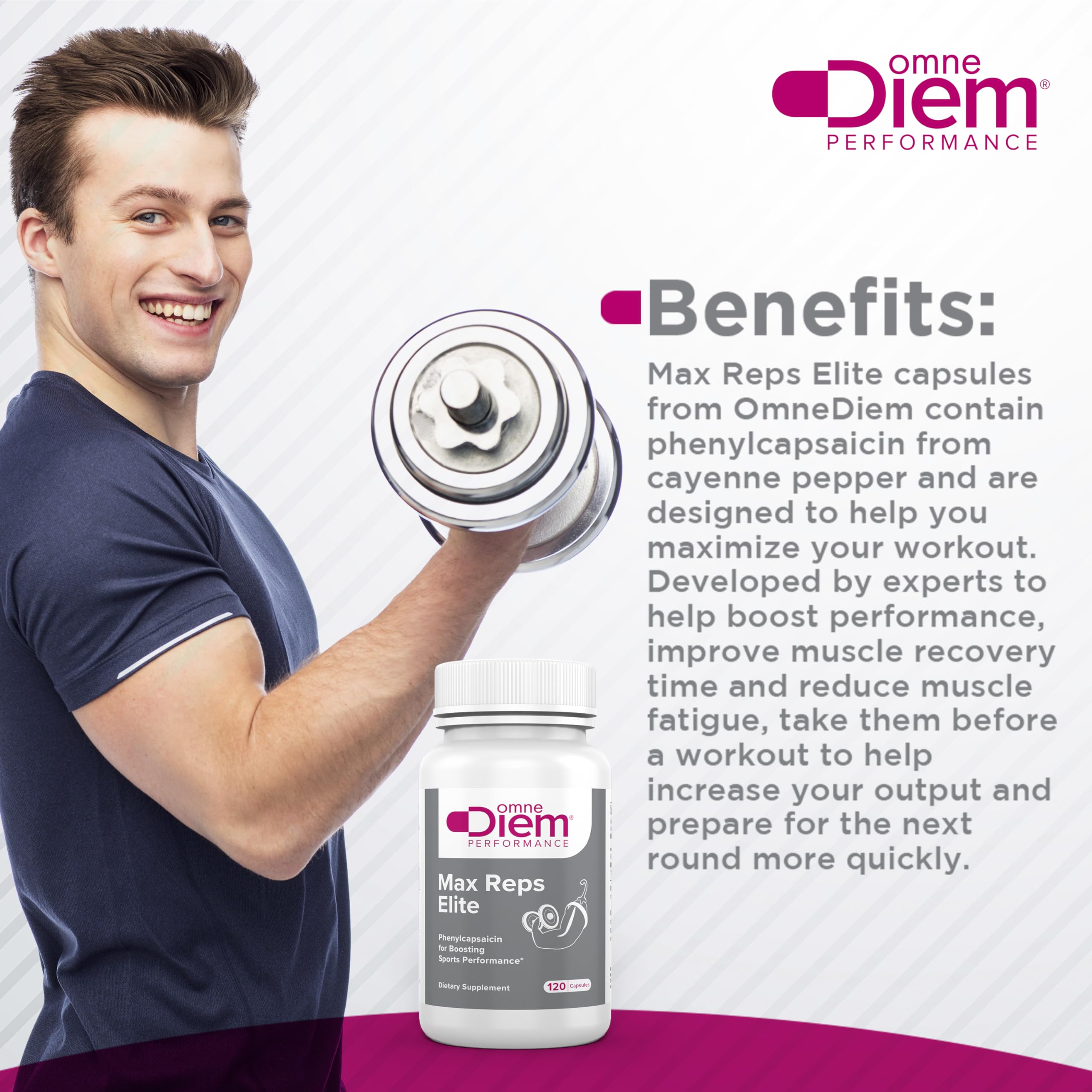 Omne Diem Max Reps Elite Capsules - Phenylcapsaicin Sports Performance Supplement - 120 ct