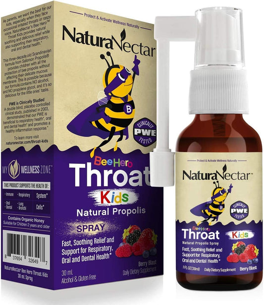 BeeHero Kids Throat Propolis Spray, 30 mL