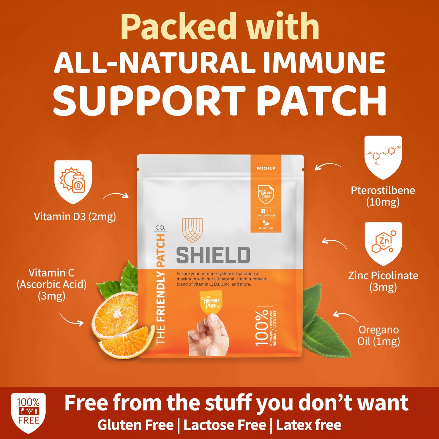 Immune support patch vitamin d3 vitamin c Pterostilbene, zinc oregano