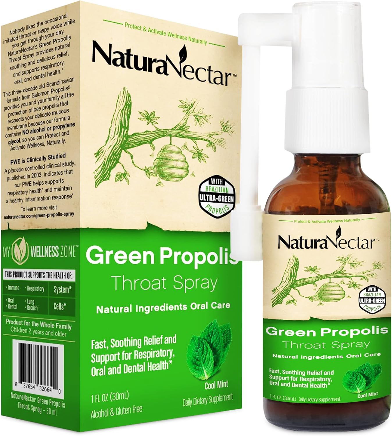 Green Propolis Throat Spray, Cool Mint, 30 mL