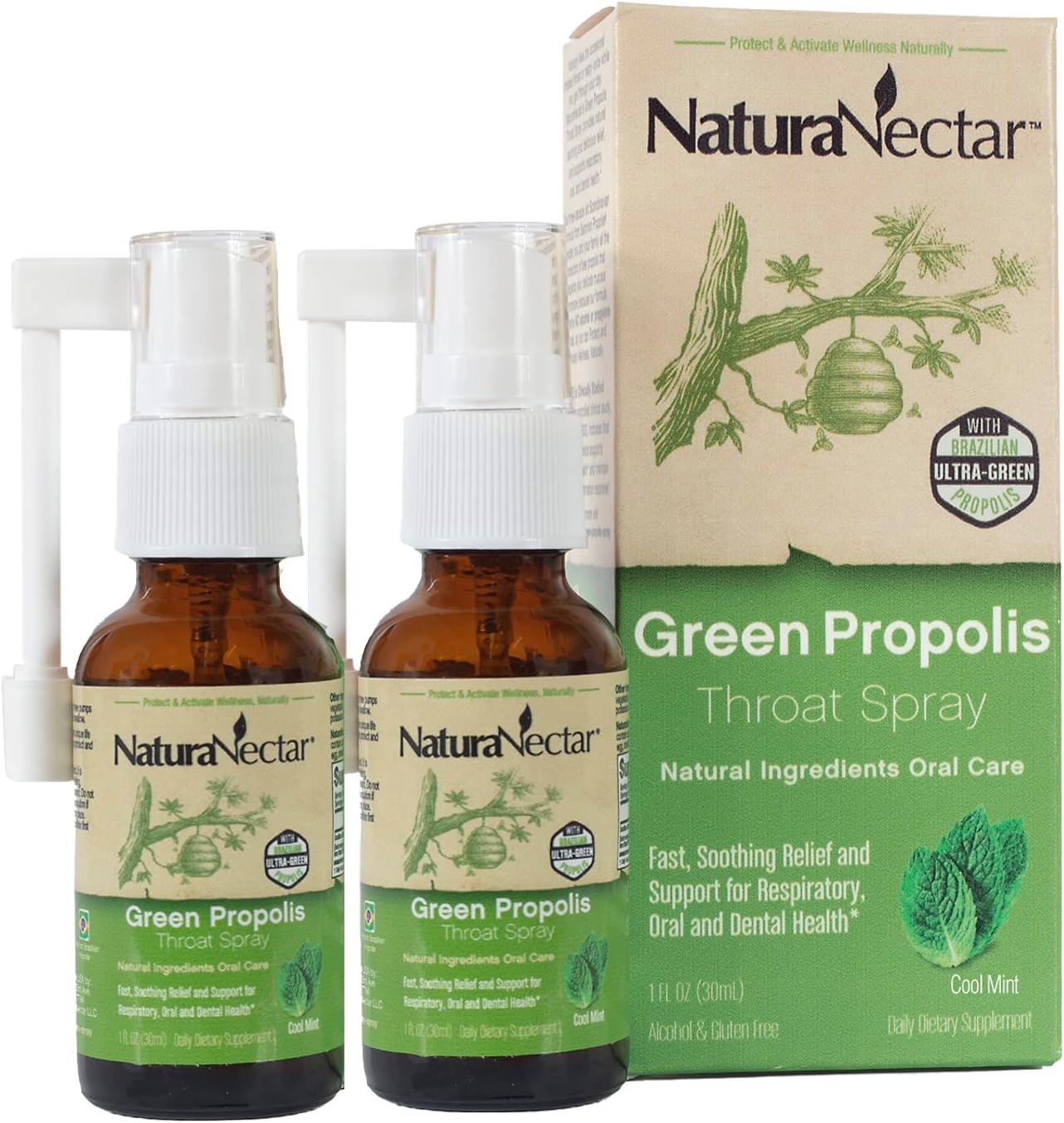 Green Propolis Throat Spray, Cool Mint, 30 mL | Pack of 2