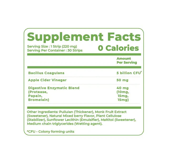 NutriHugs Gut Health Supplement Facts with ingredients and additional information.