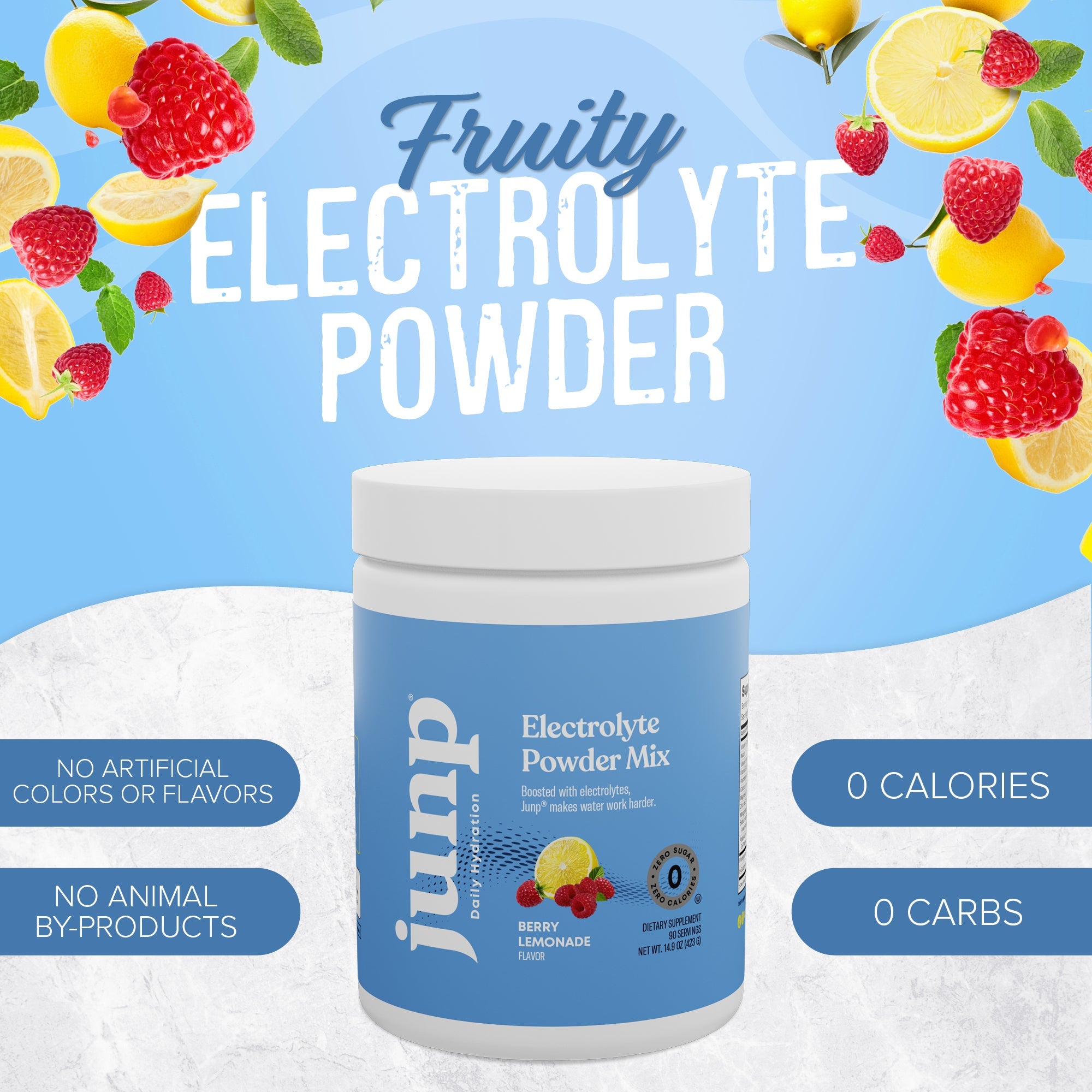 JUNP Electrolytes Powder No Sugar No Carbs – Fresh Ripe Berry Lemonade Drink Mix - Potassium & Salt Electrolyte Hydration Powder Zero Calorie Sugar Free Electrolyte Powder, Keto Friendly, 90 Servings