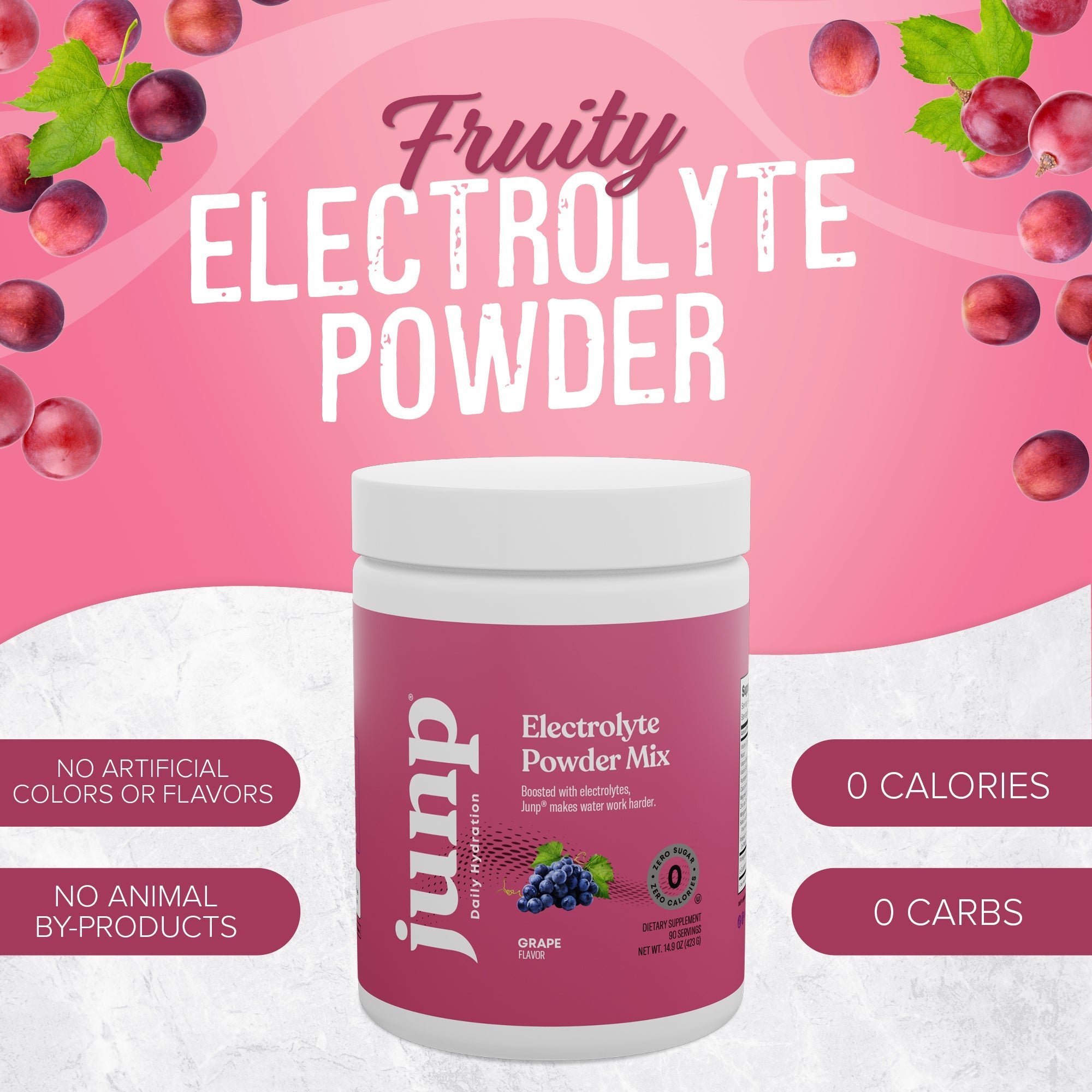 JUNP Electrolytes Powder No Sugar No Carbs – Vine Ripened Grape Infused Drink Mix - Potassium & Salt Electrolyte Hydration Powder Zero Calorie Sugar Free Electrolyte Powder, Keto Friendly, 90 Servings