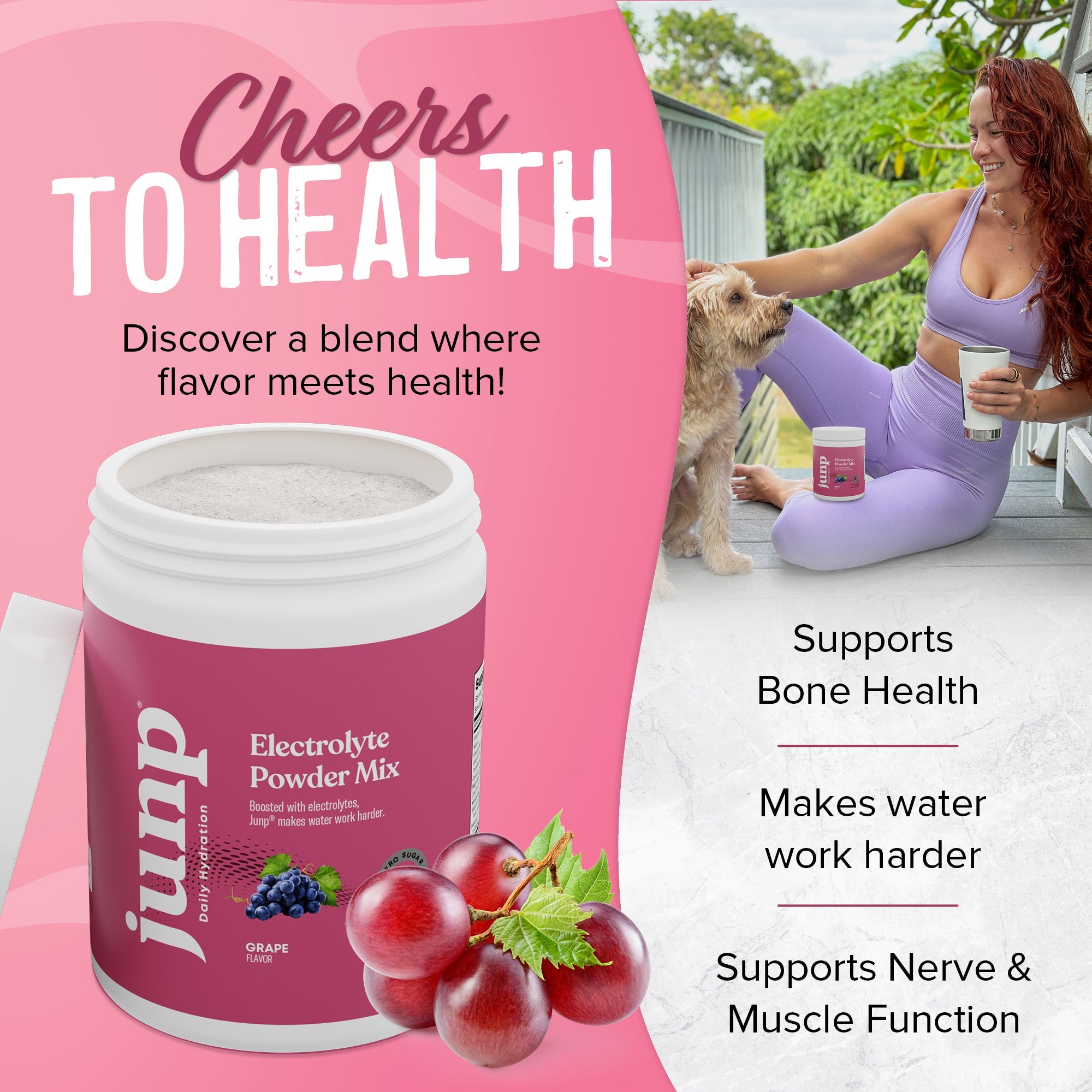 JUNP Electrolytes Powder No Sugar No Carbs – Vine Ripened Grape Infused Drink Mix - Potassium & Salt Electrolyte Hydration Powder Zero Calorie Sugar Free Electrolyte Powder, Keto Friendly, 90 Servings