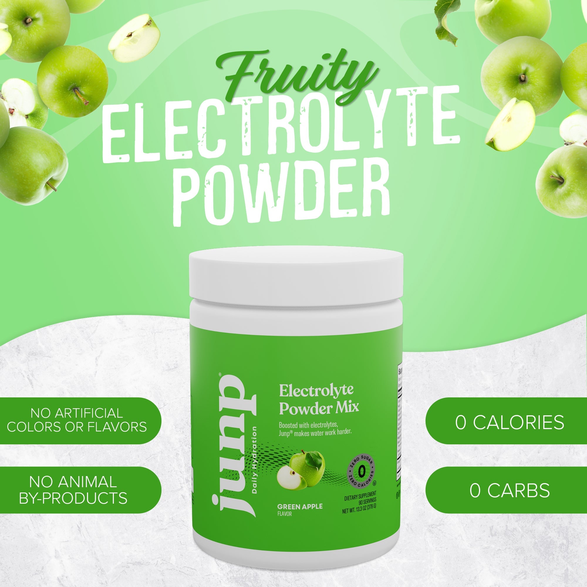 JUNP Electrolytes Powder No Sugar No Carbs – Mouthwatering Green Apple Drink Mix - Potassium & Salt Electrolyte Hydration Powder Zero Calorie Sugar Free Electrolyte Powder, Keto Friendly, 90 Servings