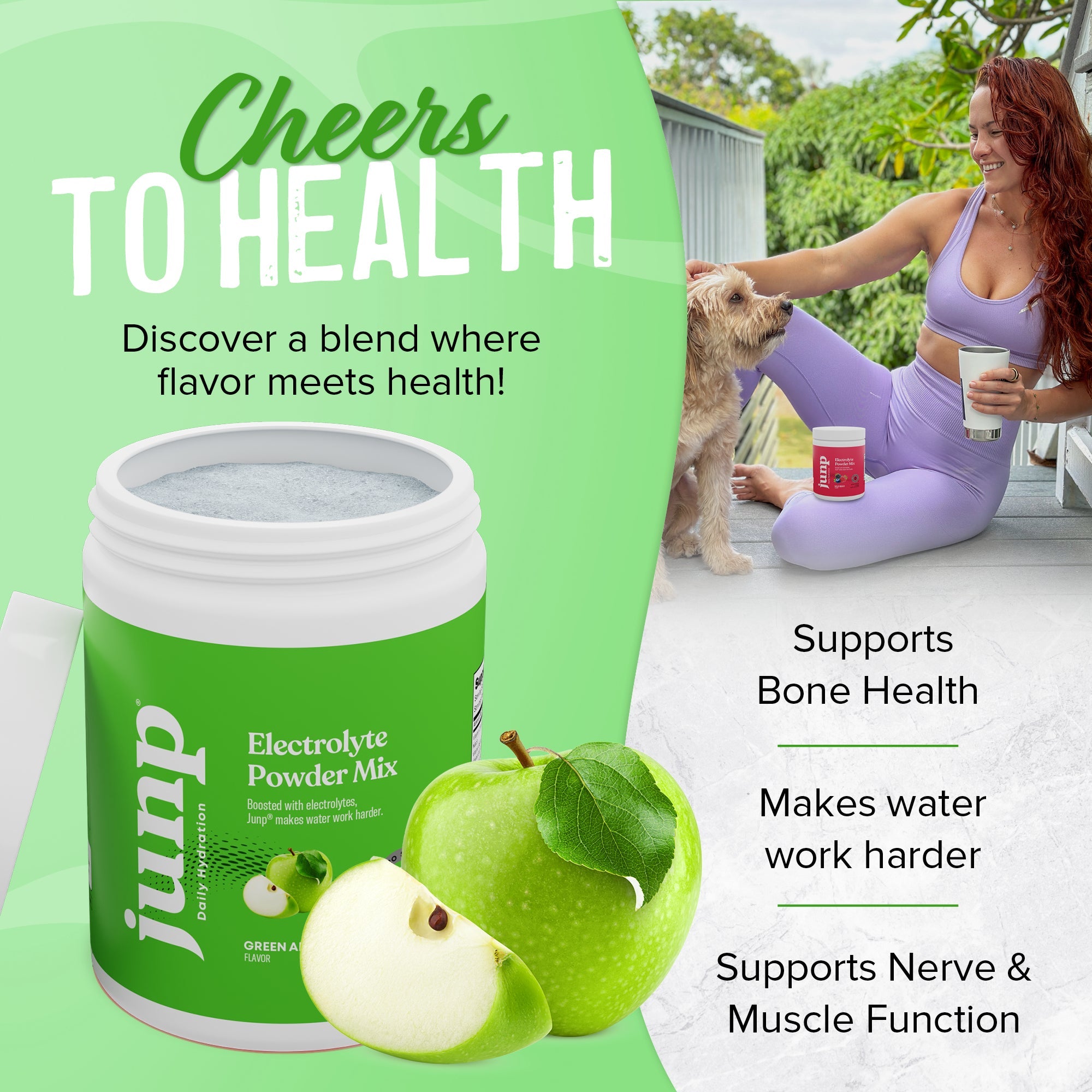 JUNP Electrolytes Powder No Sugar No Carbs – Mouthwatering Green Apple Drink Mix - Potassium & Salt Electrolyte Hydration Powder Zero Calorie Sugar Free Electrolyte Powder, Keto Friendly, 90 Servings