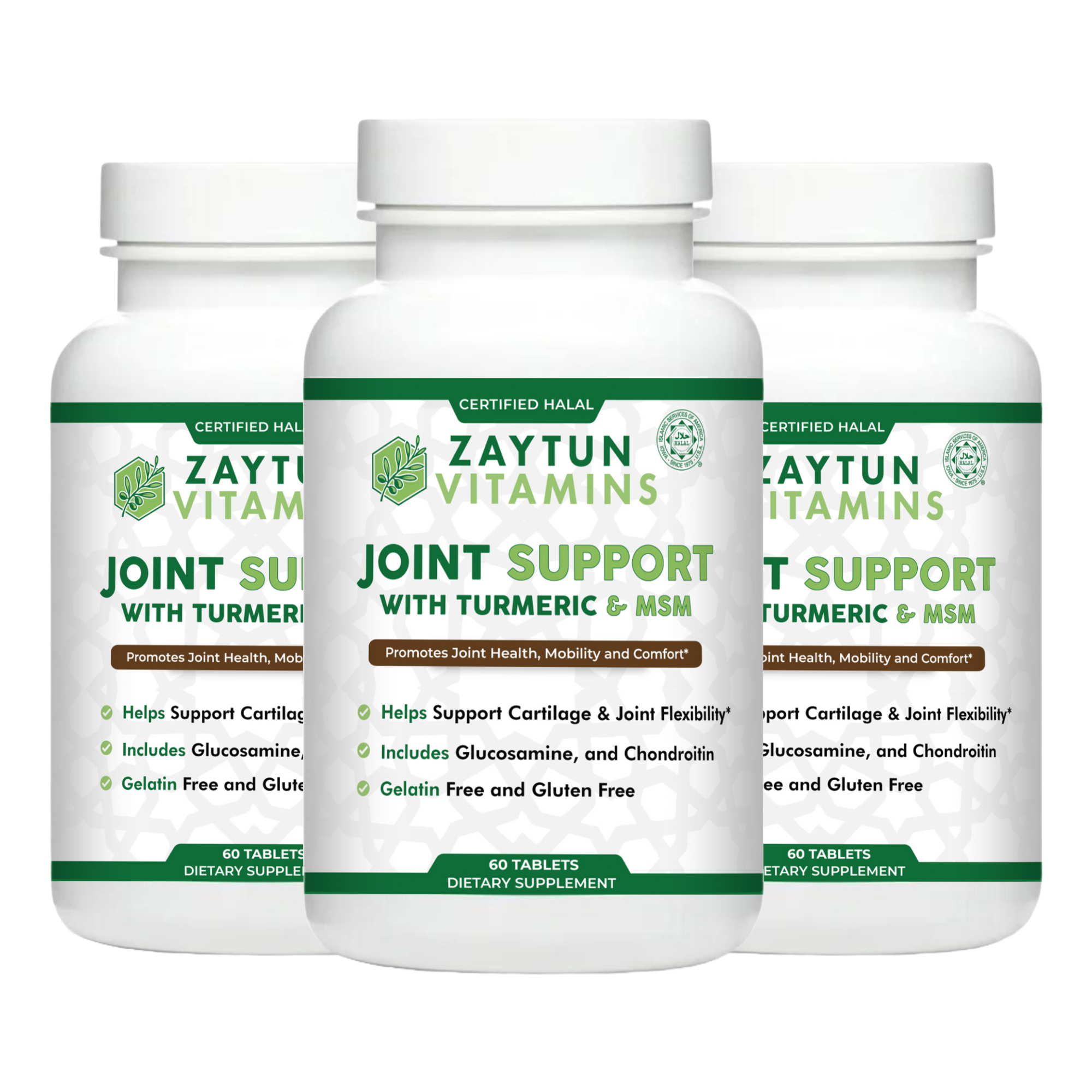 Halal Joint Support with Glucosamine + Turmeric + MSM Tablets (3-Pack)