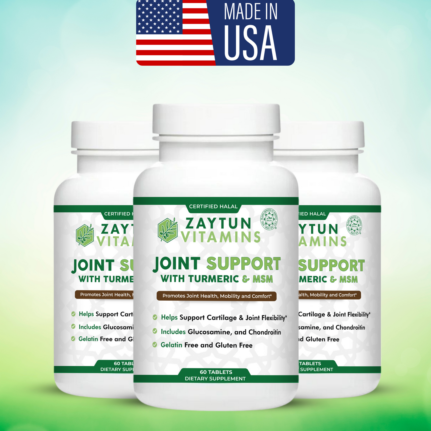 Halal Joint Support with Glucosamine + Turmeric + MSM Tablets (3-Pack)