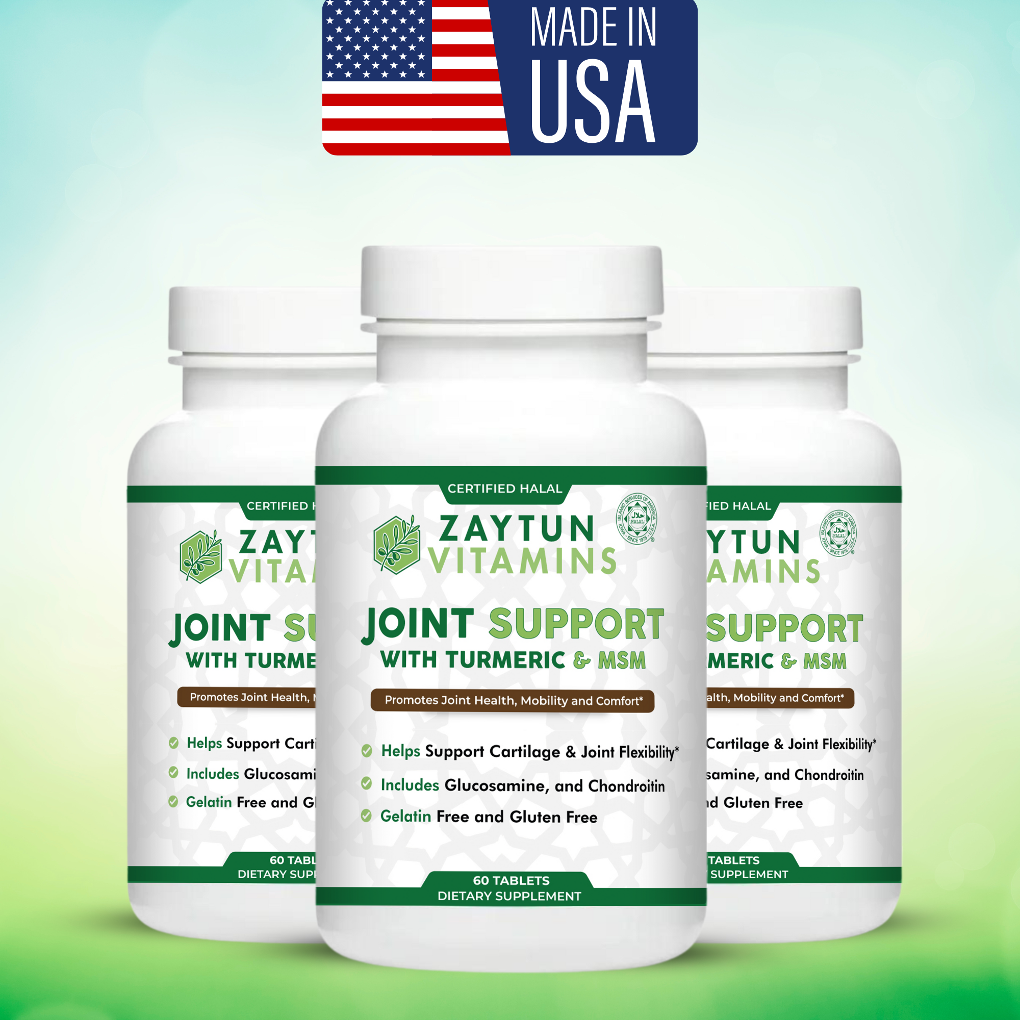 Halal Joint Support with Glucosamine + Turmeric + MSM Tablets