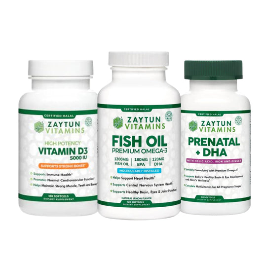 Fish Oil + Vitamin D3 5000IU + Prenatal + DHA Bundle