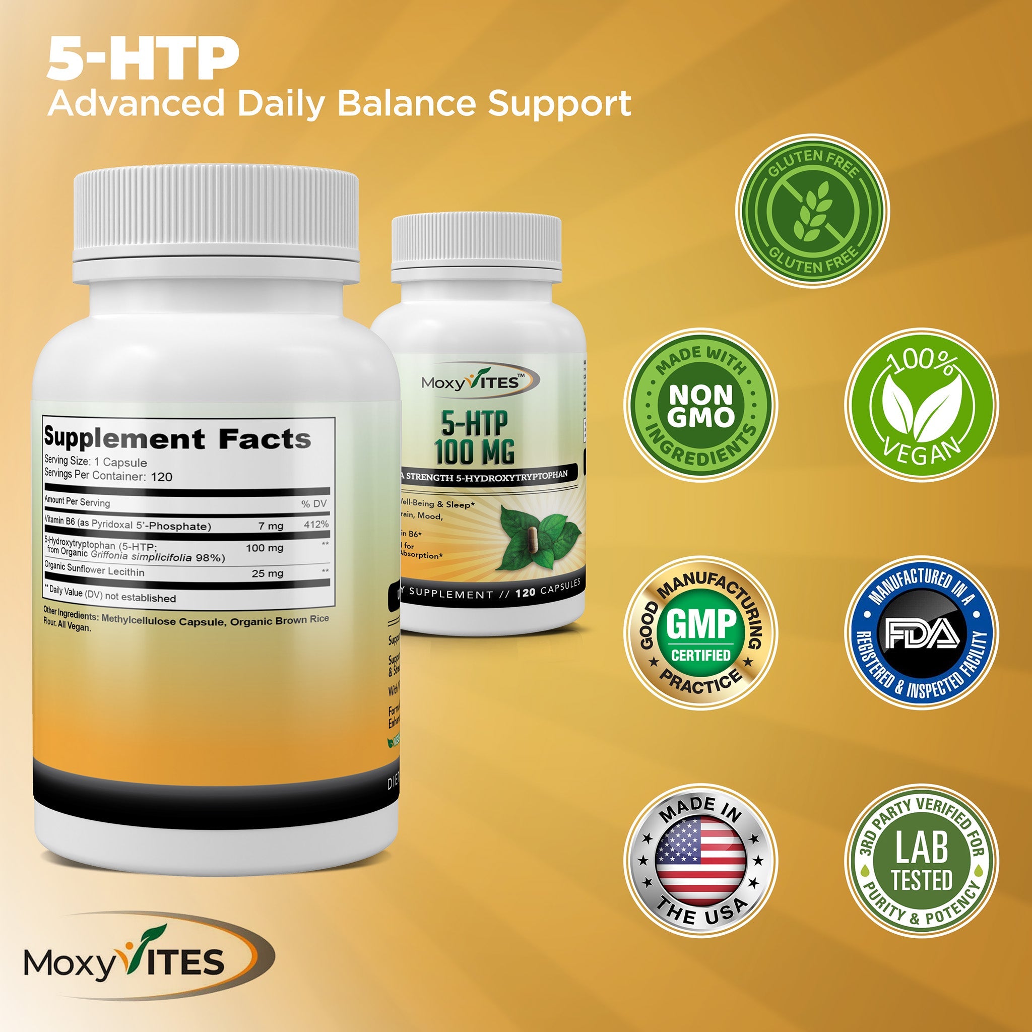 infographic showing benefits of MoxyVites 5HTP daily mood balance