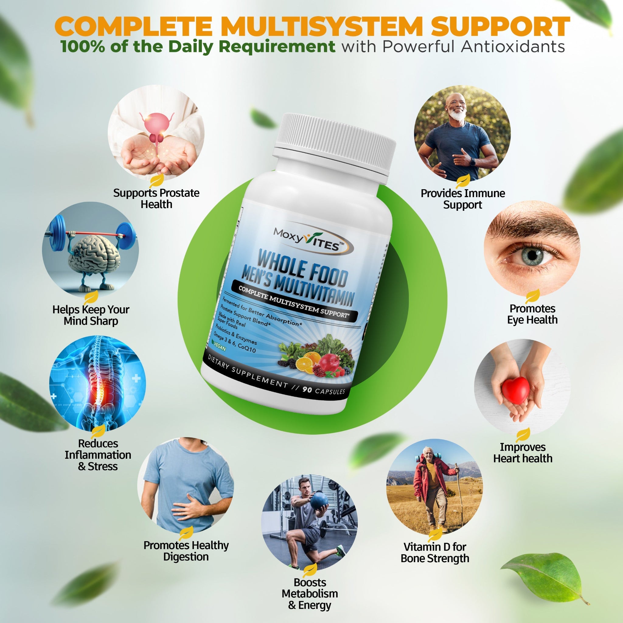 Infographic showing MoxyVites Mens Multivitamin prostate support vitamin D