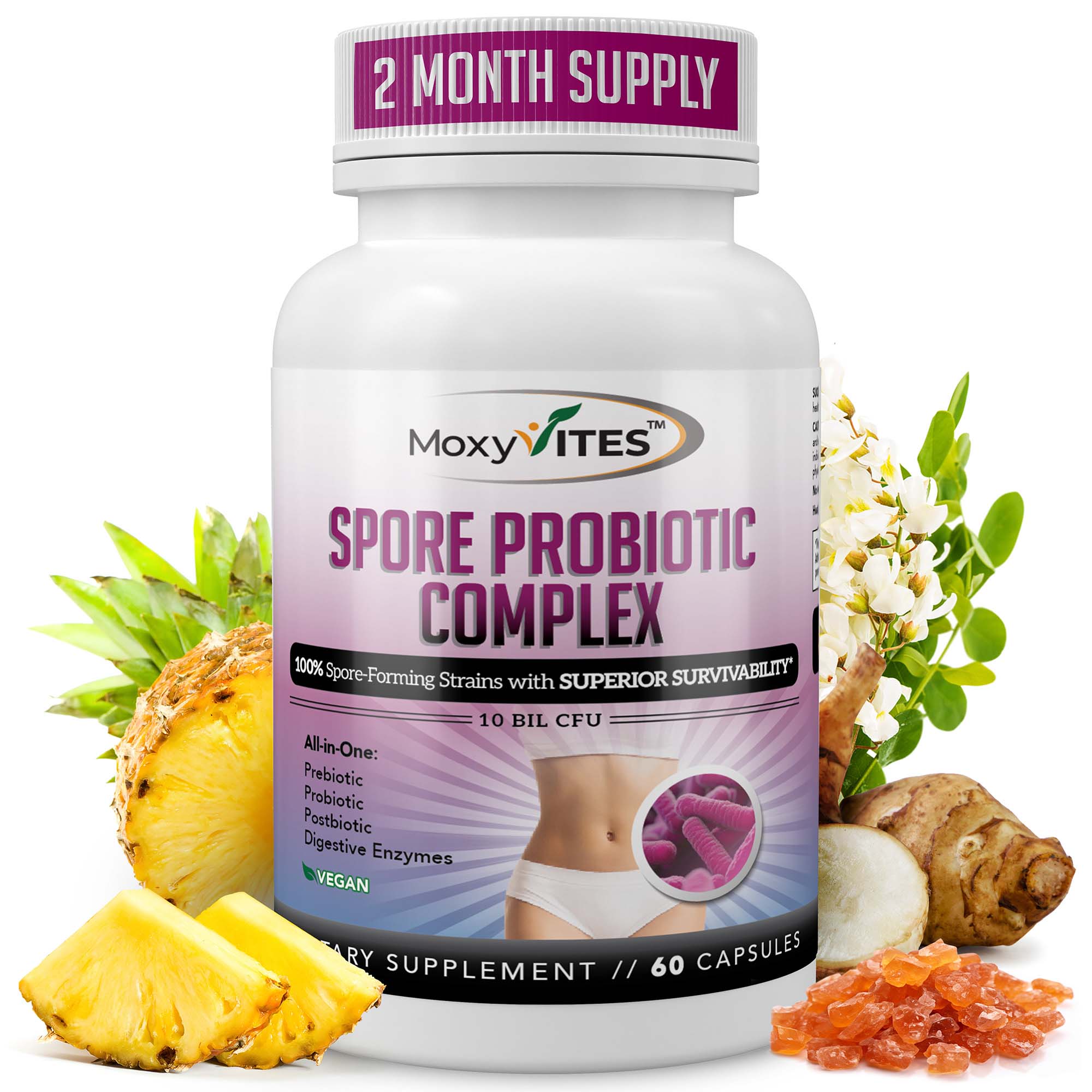 infographic showing benefits of MoxyVites Spore probiotics best brand