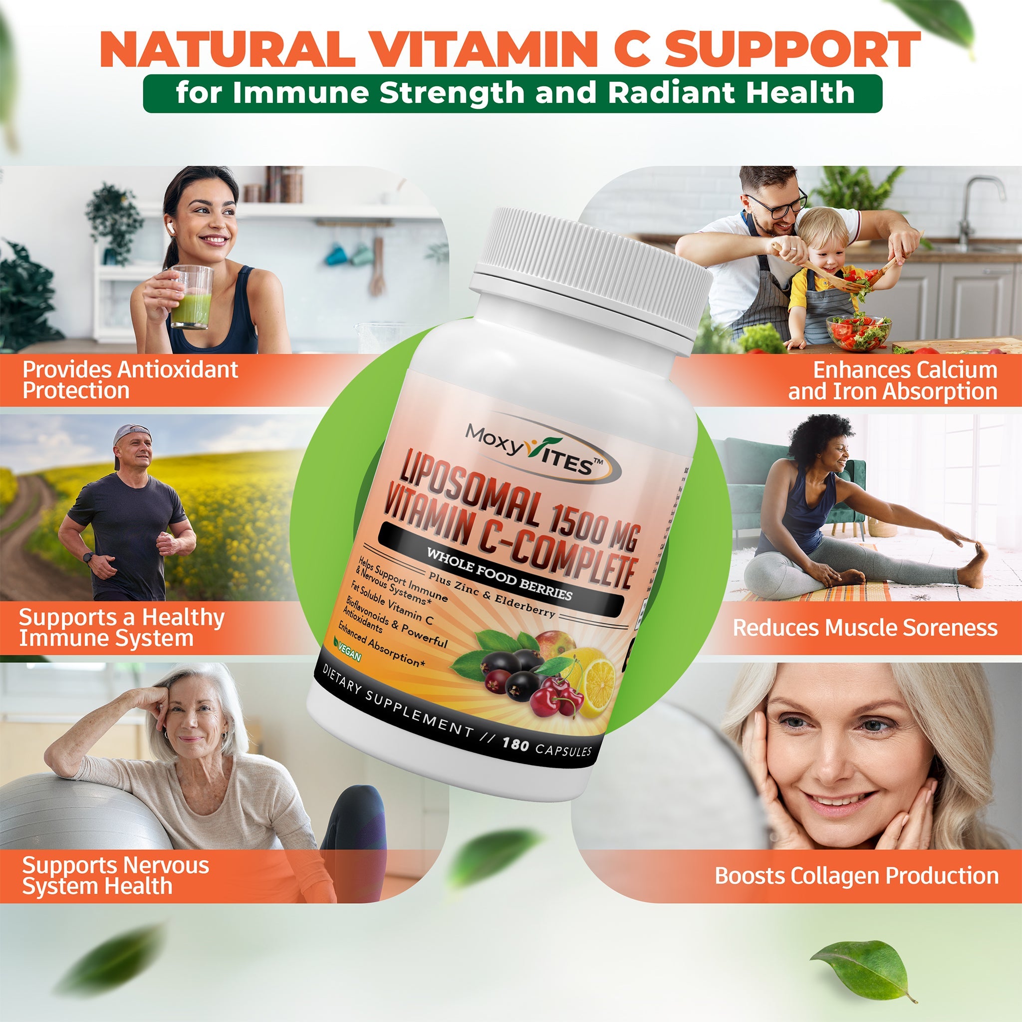 Infographic showing benefits of  liposomal Vitamin C best natural whole food