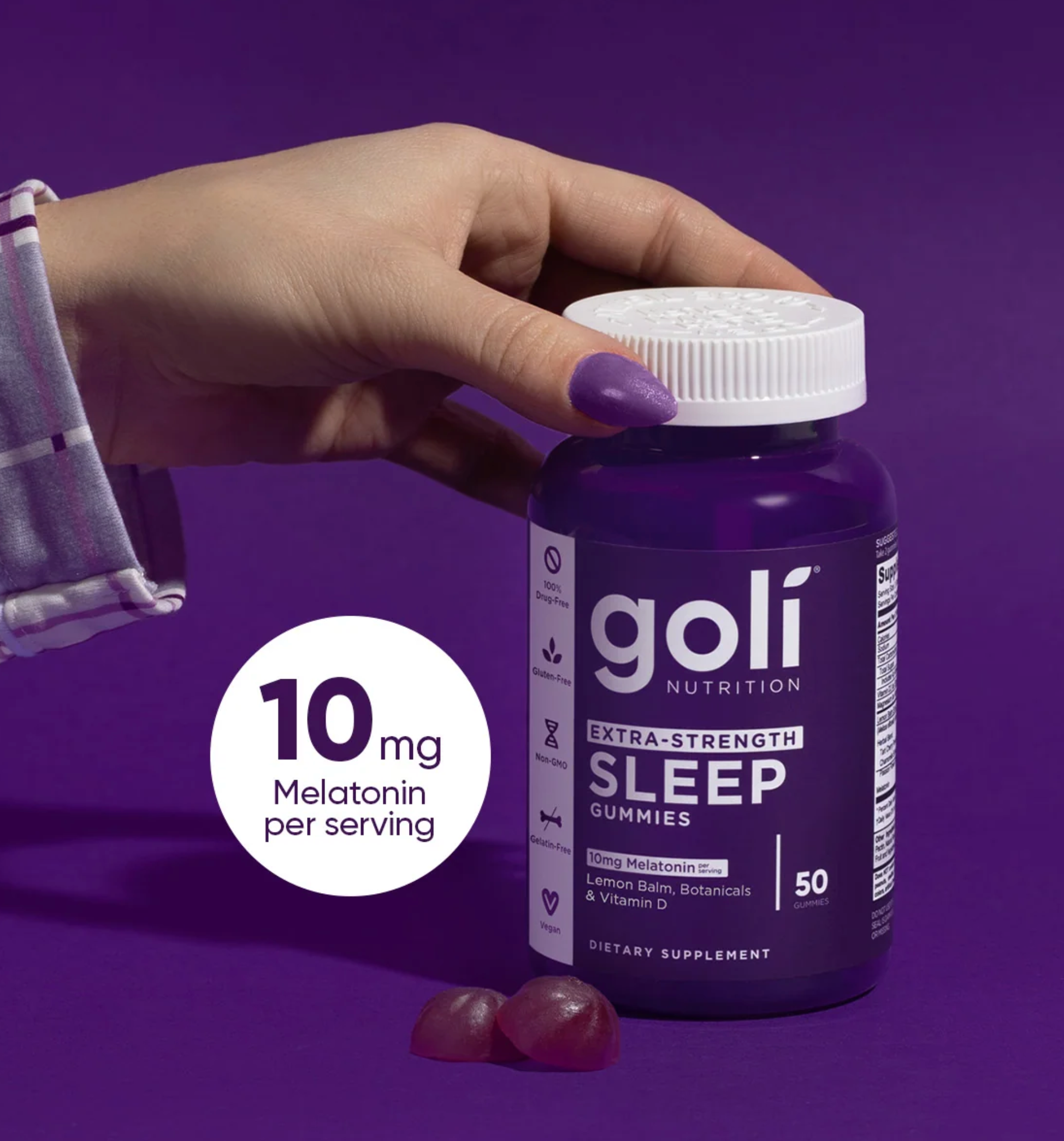 1 Bottle of Extra-Strength Sleep Gummies - 60 Count - Melatonin, Vitamin D, Magnesium, and Lemon Balm Extract - Gelatin-Free, Gluten-Free, Vegan & Non-GMO