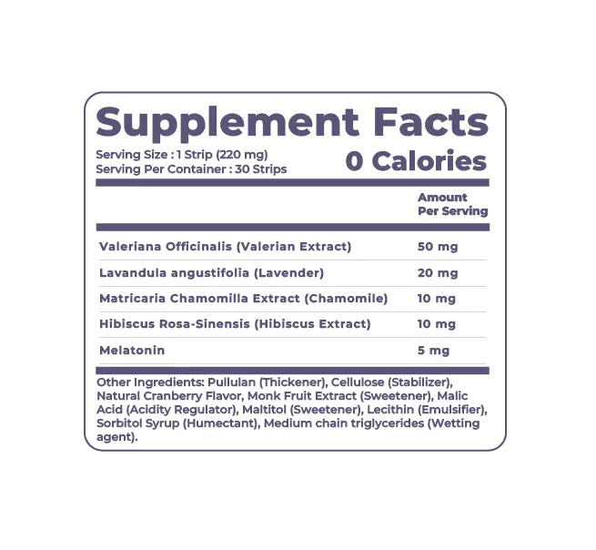 NutriHugs Sleep Supplement Facts with ingredients and additional information.