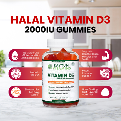 Halal Vitamin D3 2000IU Gummies (3Pack)